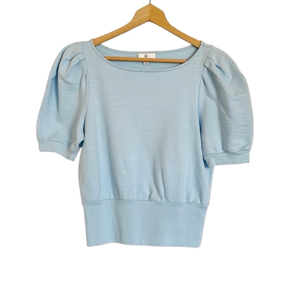 AG Adriano Goldschmied Walker Puff Sleeve Top In Blue Cloud size M